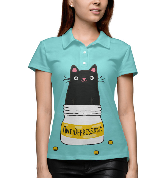 Женское поло с изображением Кот-Антидепрессант цвета Белый