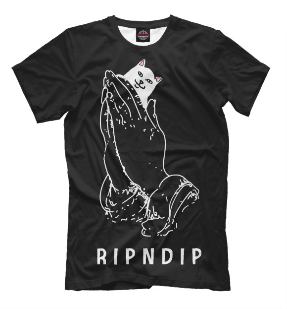Мужская футболка с изображением Кот - RIPNDIP цвета Черный