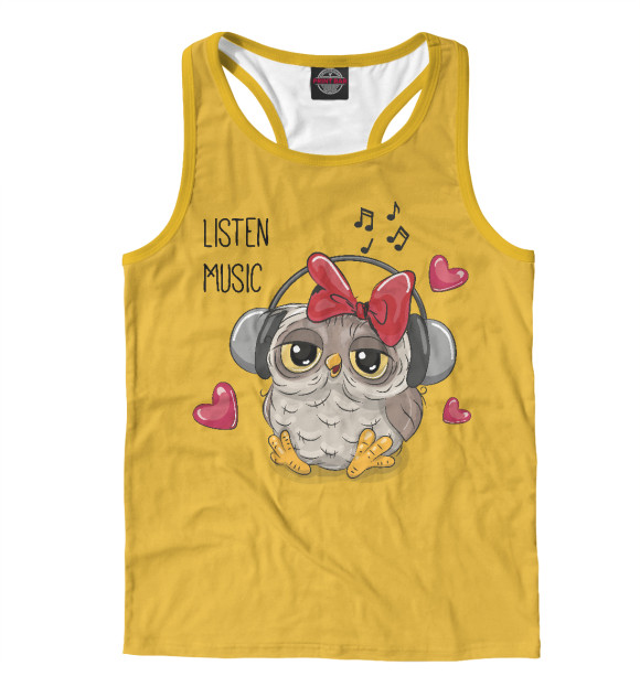 Мужская майка-борцовка с изображением Listen music цвета Белый