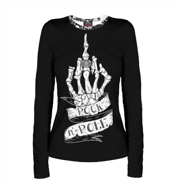 Женский лонгслив с изображением Rock'n'roll цвета Белый