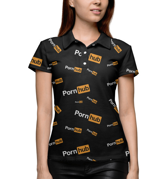 Женское поло с изображением Pornhub паттерн цвета Белый
