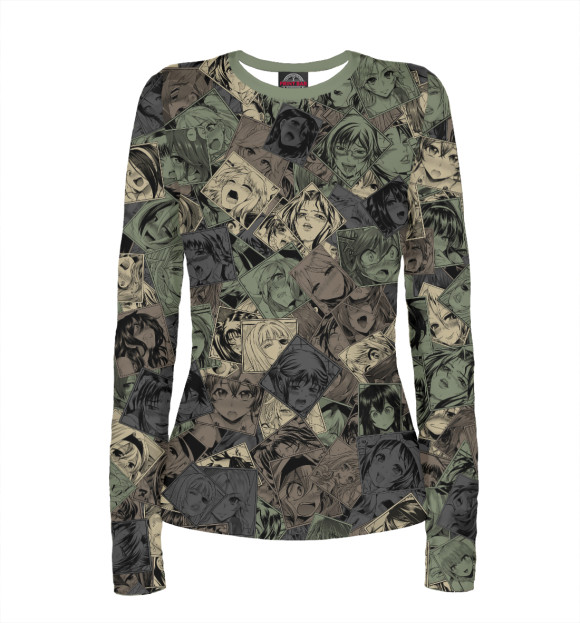 Женский лонгслив с изображением Ахегао камуфляж цвета Белый