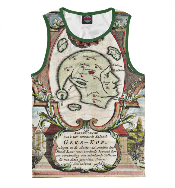 Мужская майка с изображением Карта Ирландии - Шутовской Колпак цвета Белый