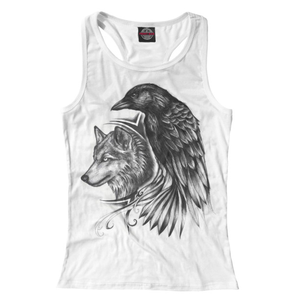 Женская майка-борцовка с изображением Волк и ворон цвета Белый