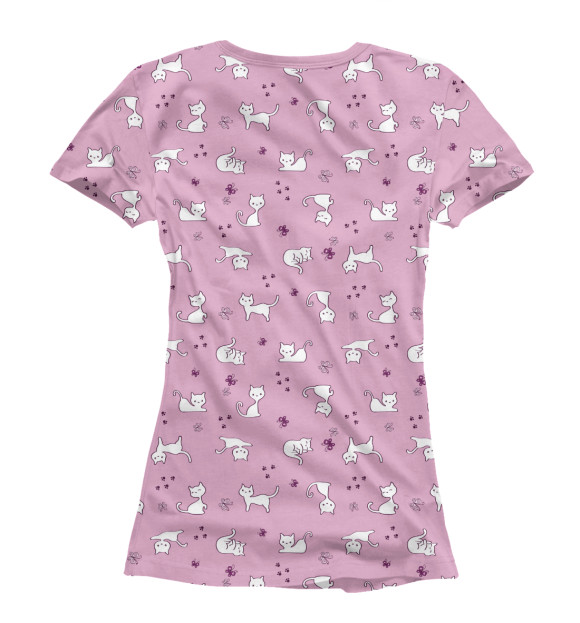Женская футболка с изображением Коты на Розовом цвета Белый