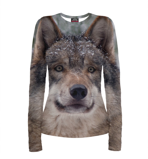 Женский лонгслив с изображением Волк цвета Белый