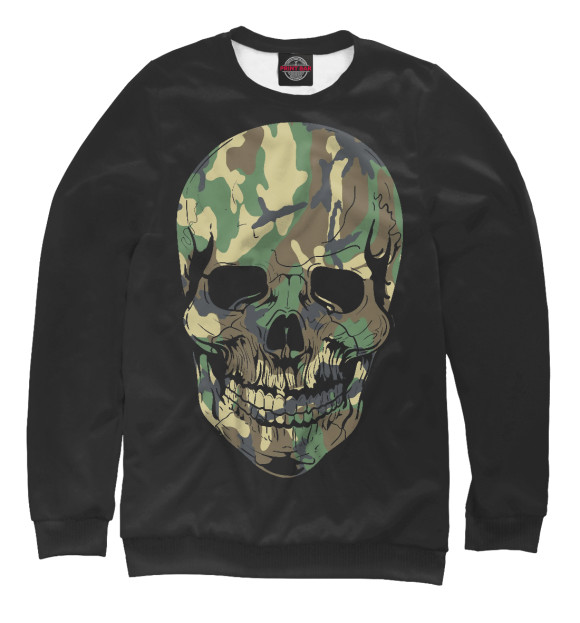Женский свитшот с изображением Камуфляжный череп цвета Белый