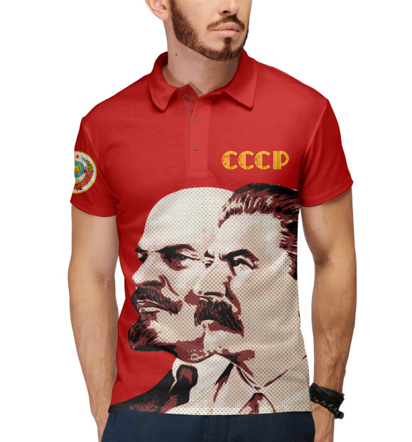 Мужское поло с изображением Ленин - Сталин цвета Белый