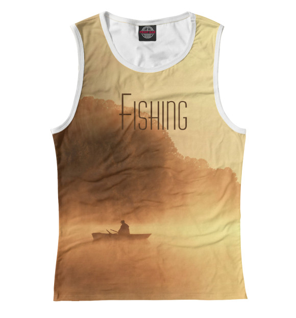Женская майка с притом Рыбалка цвета Белый Женская майка с изображением Рыбалка цвета Белый