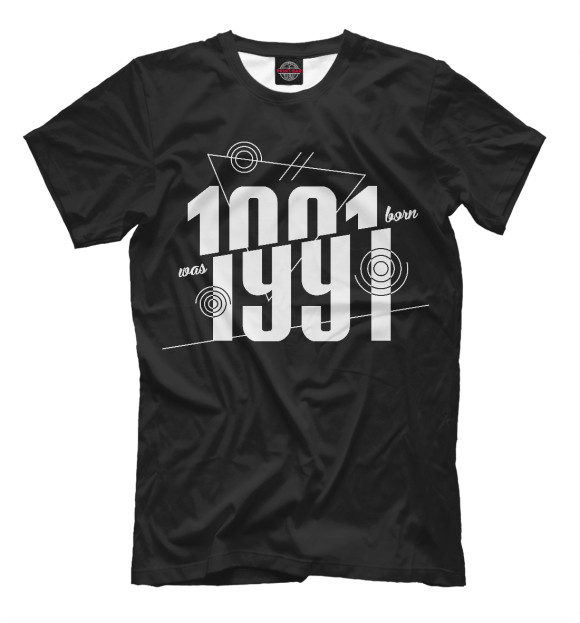 Мужская футболка с изображением Год рождения 1991 цвета Черный