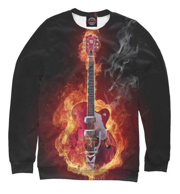 Мужской свитшот с изображением Гитара в огне цвета Белый