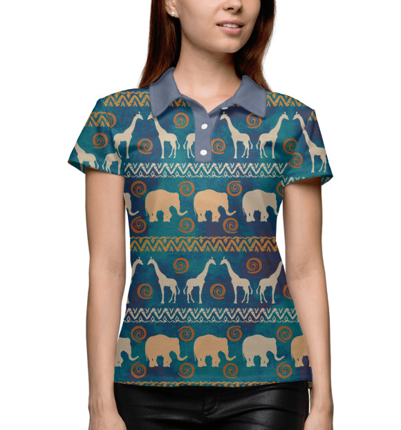Женское поло с изображением Слоны и жирафы цвета Белый