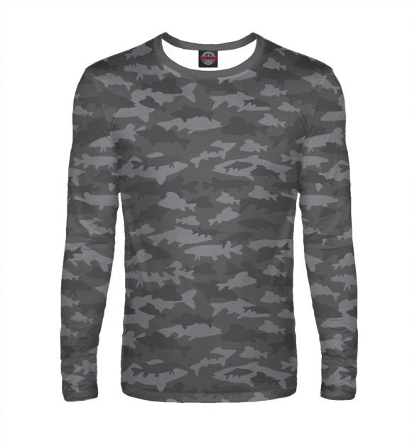 Мужской лонгслив с изображением Камуфляж рыбака цвета Белый