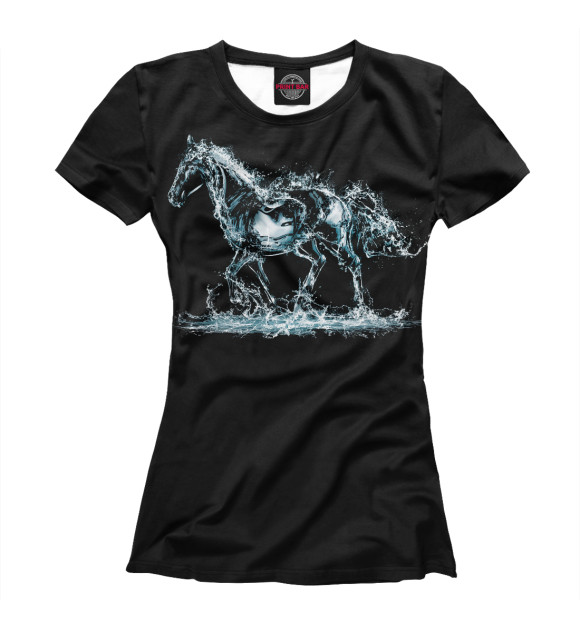 Женская футболка с изображением Конь-Вода цвета Белый