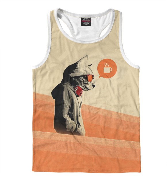 Мужская майка-борцовка с изображением Morning Cat цвета Белый