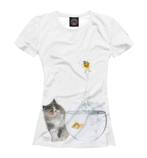 

Футболки Print Bar, Белый, Котик и рыбки
