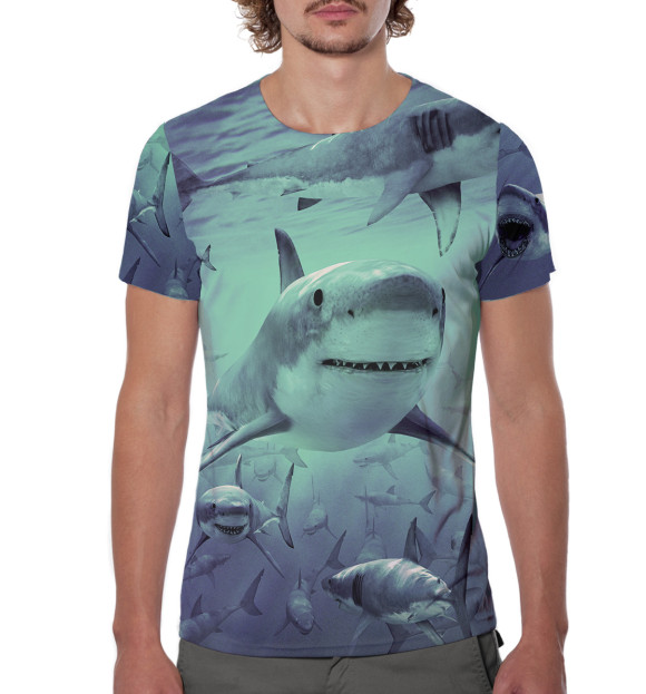 Мужская футболка с изображением Акулы цвета Белый