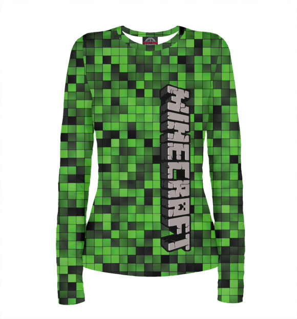 Женский лонгслив с притом Minecraft цвета Белый Женский лонгслив с изображением Minecraft цвета Белый