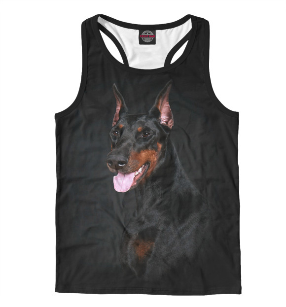 Мужская майка-борцовка с изображением Доберман цвета Белый