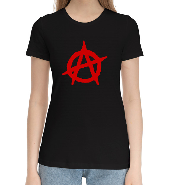 Женская хлопковая футболка с изображением Анархия цвета Черный