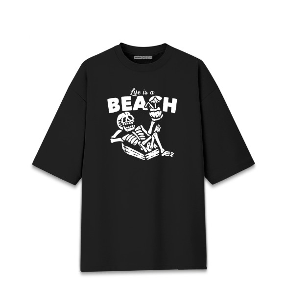 Мужская футболка оверсайз с изображением Жизнь это Пляж цвета Черный