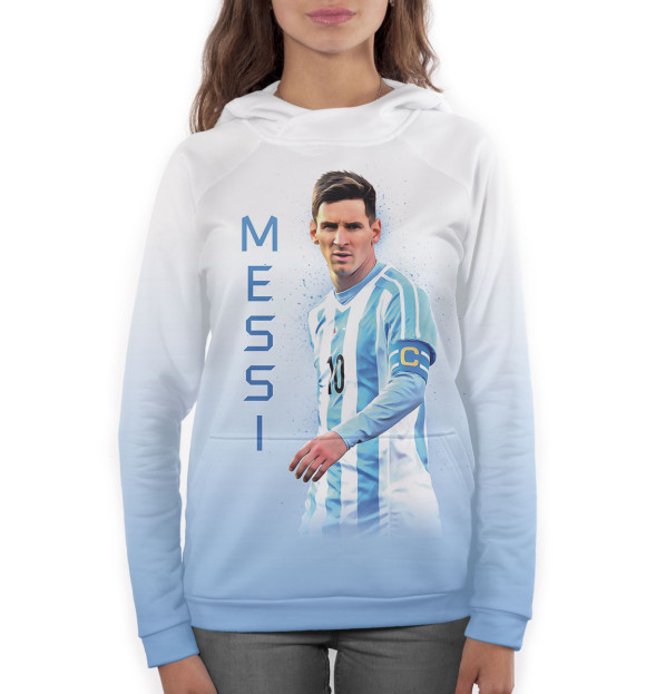 Женское худи с изображением Lionel Messi цвета Белый