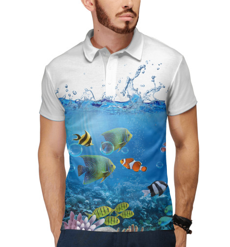 

Поло Print Bar, Белый, Подводный мир