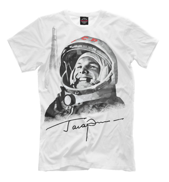 Мужская футболка с изображением Гагарин цвета Молочно-белый