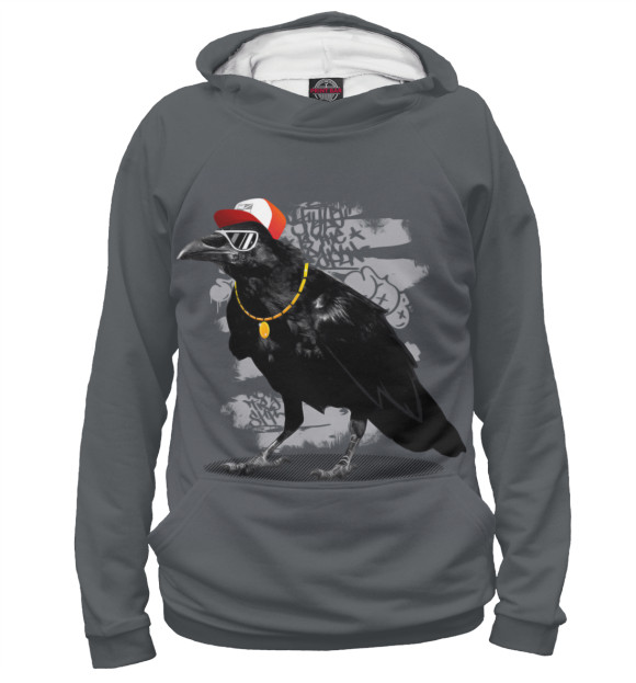 Мужское худи с изображением Hip-hop raven цвета Белый