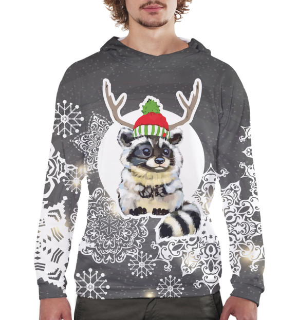 Мужское худи с изображением Енот цвета Белый