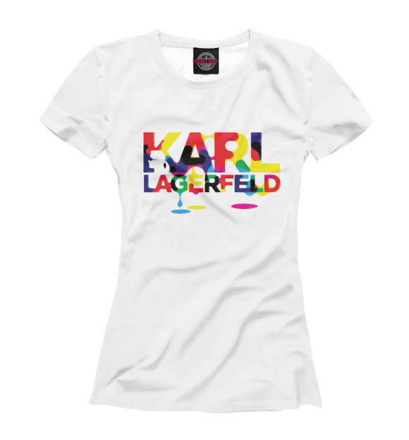 Женская футболка с притом Карл Лагерфельд цвета Белый Женская футболка с изображением Карл Лагерфельд цвета Белый