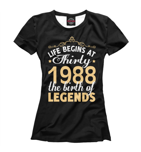 Женская футболка с изображением 1988 - Рождение легенды цвета Белый
