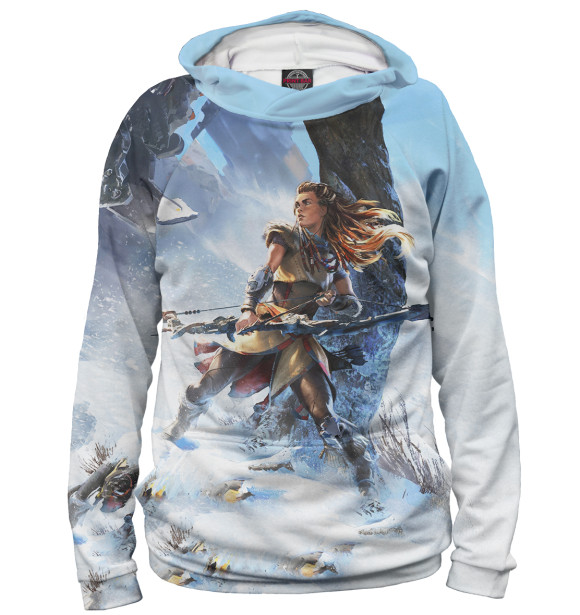 Мужское худи с изображением Horizon Zero Dawn цвета Белый