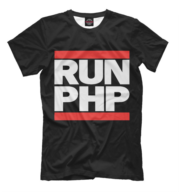 Мужская футболка с изображением RUN PHP цвета Черный