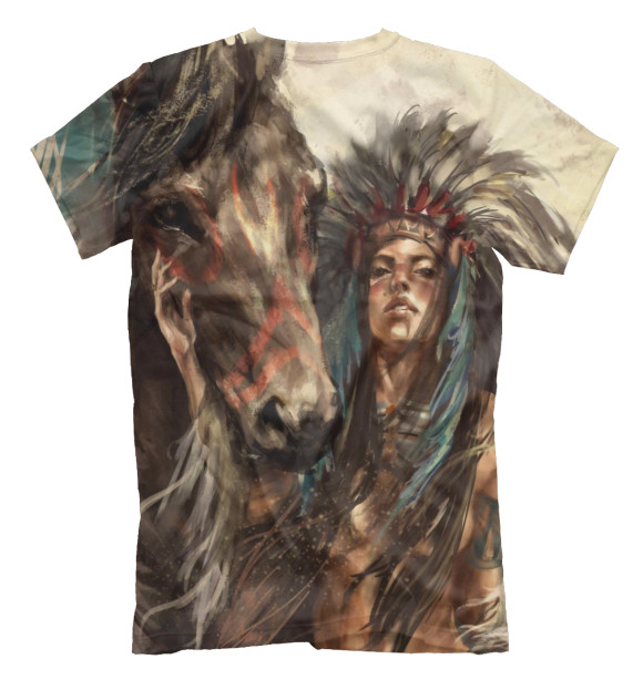 Мужская футболка с изображением Индейская воительница цвета Белый