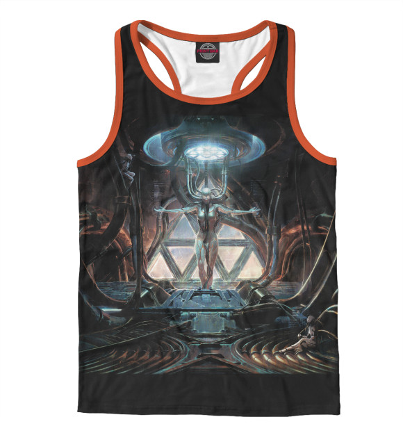 Мужская майка-борцовка с изображением Создание киборга цвета Белый