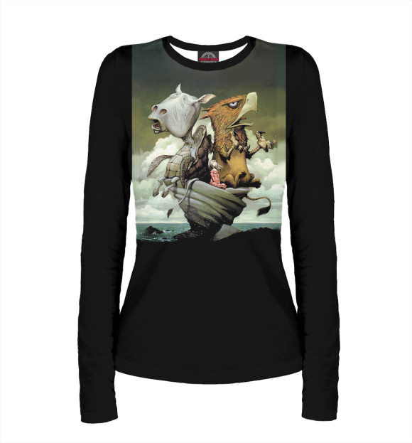 Женский лонгслив с изображением Животный психоз цвета Белый