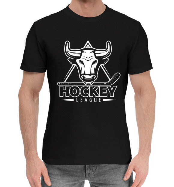 Мужская хлопковая футболка с изображением Hockey league цвета Черный