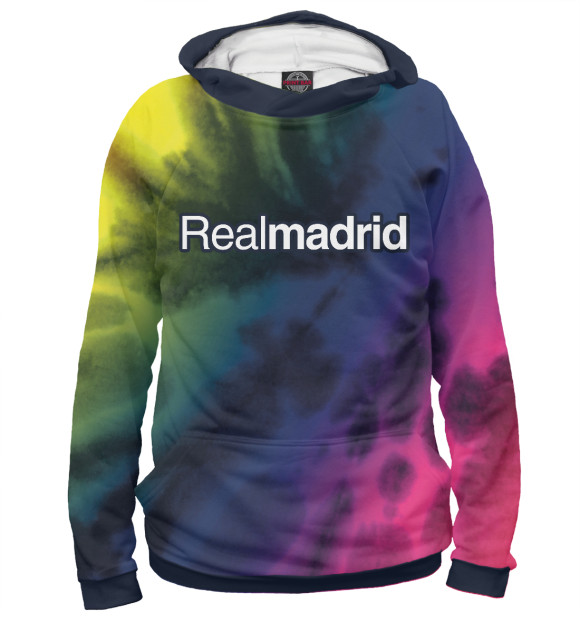 Худи для девочки с изображением Реал Мадрид - Tie-Dye цвета Белый