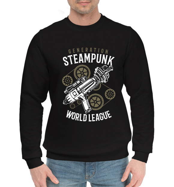 Мужской хлопковый свитшот с изображением Поколение Стимпанк цвета Черный