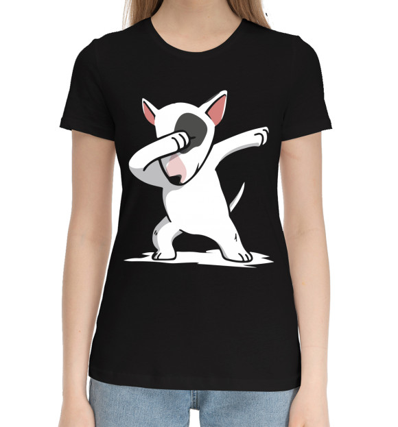 Женская хлопковая футболка с изображением Dog dab цвета Черный