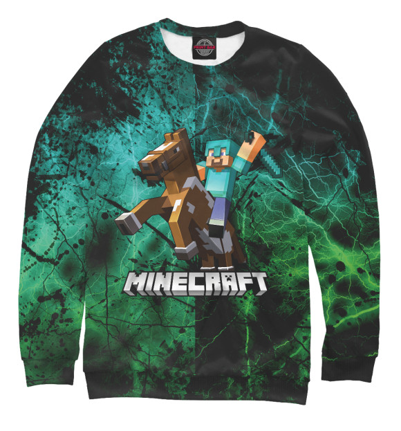 Женский свитшот с изображением МАЙНКРАФТ НА КОНЕ MINECRAFT цвета Белый