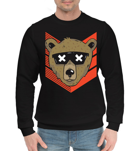 Мужской хлопковый свитшот с изображением Медведь в очках цвета Черный