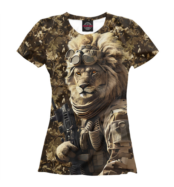 Женская футболка с изображением Лев солдат цвета Белый