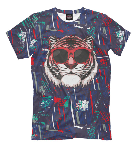 Мужская футболка с изображением Тигр в солнечных очках цвета Белый