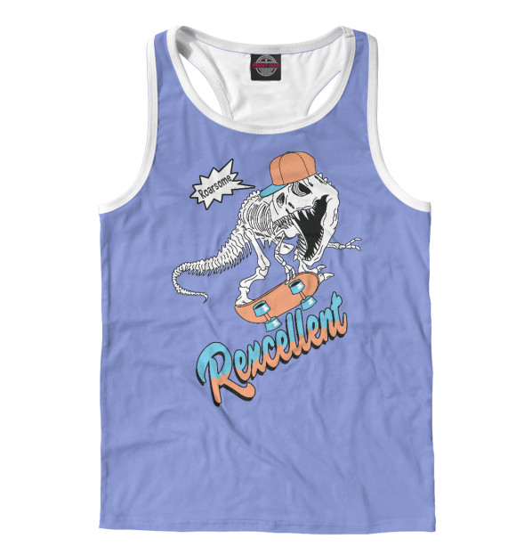 Мужская майка-борцовка с изображением Динозавр на скейте цвета Белый