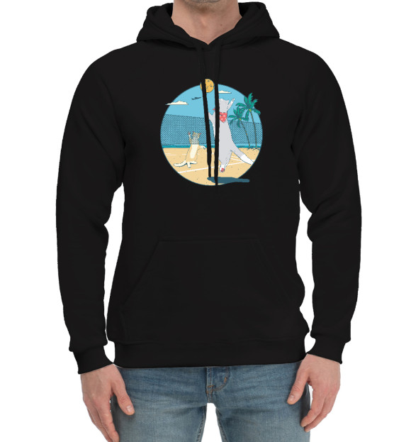 Мужской хлопковый худи с притом Волейбольные котики цвета Черный Мужской хлопковый худи с изображением Волейбольные котики цвета Черный