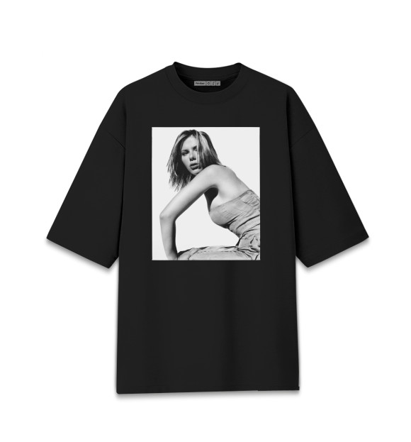 Женская футболка оверсайз с изображением Скарлет Йохансон цвета Черный