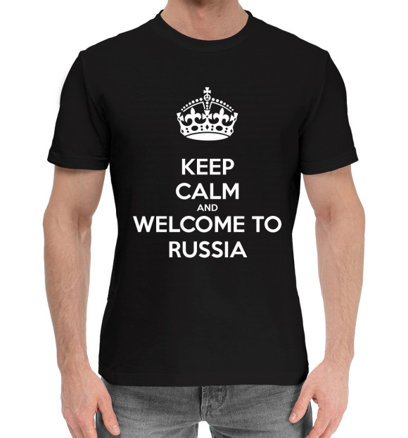 Мужская хлопковая футболка с изображением Welcome to Russia цвета Черный