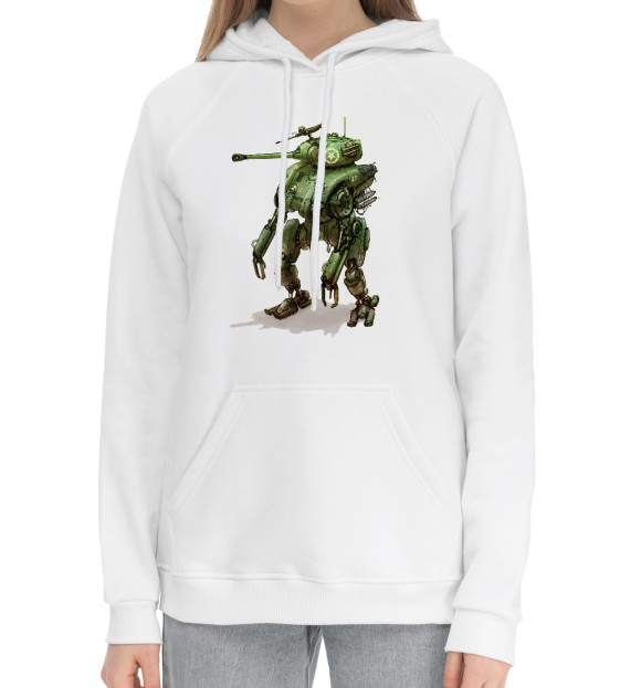 Женский хлопковый худи с изображением Танк трансформер цвета Белый